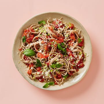 pasta dish with tomato sauce and herbs